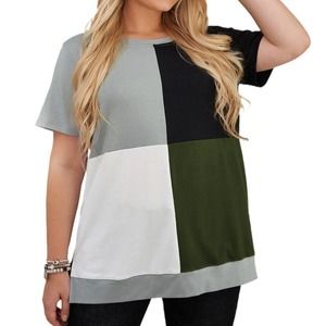 GREEN BLACK GRAY WHITE CREW NECK COLOR BLOCK TOP SIZE 2X (18-20)